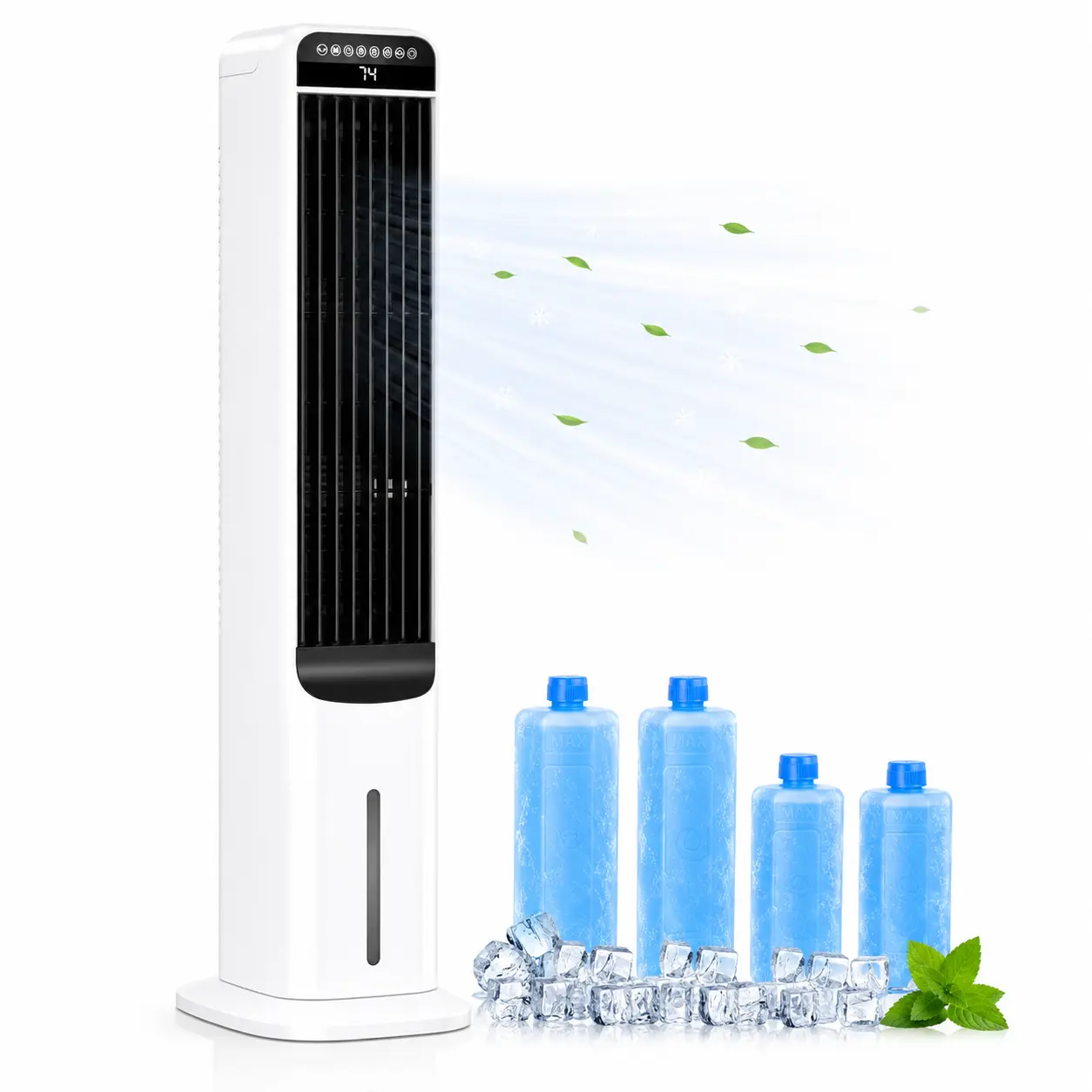 41" Tower Evaporative Air Cooler, Portable Cooling Fan with 1.32 Gallon Water Tank, Remote Control, 3 Speeds, 3 Modes, 12H Timer, Top & Bottom Fill, 4 Ice Packs for Bedroom, Office & Apartment
