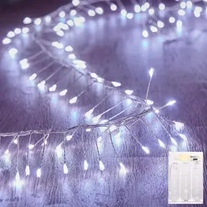 10Feet Battery Operated Fairy Lights, 100LEDs Firecracker String Lights Waterproof Silver Wire Starry Firefly Lights for DIY Wreath Home Weeding Indoor Outdoor Christmas Decorations, Pure White