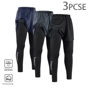 3-pack men’s high-stretch quick-dry athletic pants—running and fitness long pants with a slim fit and a phone pocket; suitable for gym workouts and training; sporty casual compression pants.