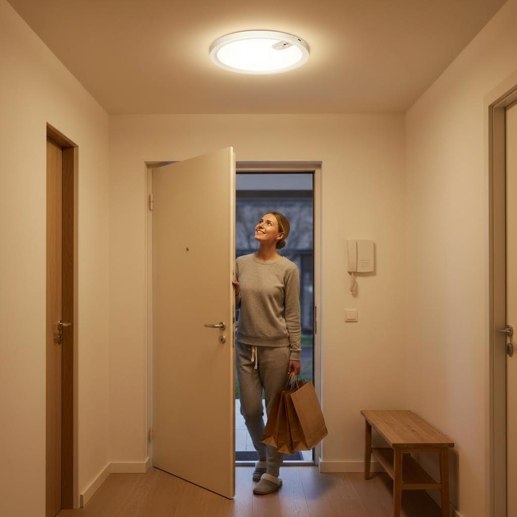 Rechargeable LED motion sensor ceiling light, dimmable closet light with three color temperatures and remote control, wireless battery-operated flush mount ceiling lamp for hallway, closet, stairway, garage, pantry