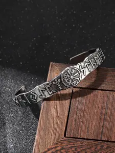 Vintage Odin Rune Open Cuff Bracelet, Letter Link Bracelet, Fashionable Bangle, Fashionable Unisex Zinc Alloy Jewelry, Casual Norse Viking Style Gift for All Seasons
