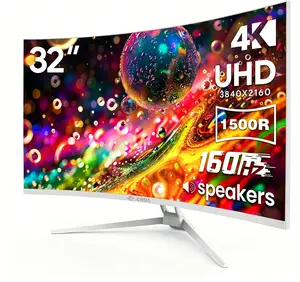 CRUA 32" White Curved Monitor, 4K UHD(3840*2160P) 1500R VA Screen, 160Hz Computer Monitor Supports AMD Freesync, 120% sRGB, Built-in speakers, Blue Light Filter,Wall Mountable Installs(HDMI 2.0/DP 1.4)