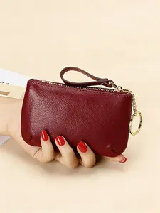 Women's Leather Coin Purse Keychain Wristlet Wallet, Zipper Closure Design, Multiple Colors Available, Keychain Included, Ideal Gift for Women