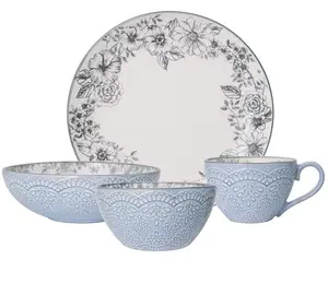 16-Piece Stoneware Dinnerware Set, Service for 4 - ,Gabriela Grey