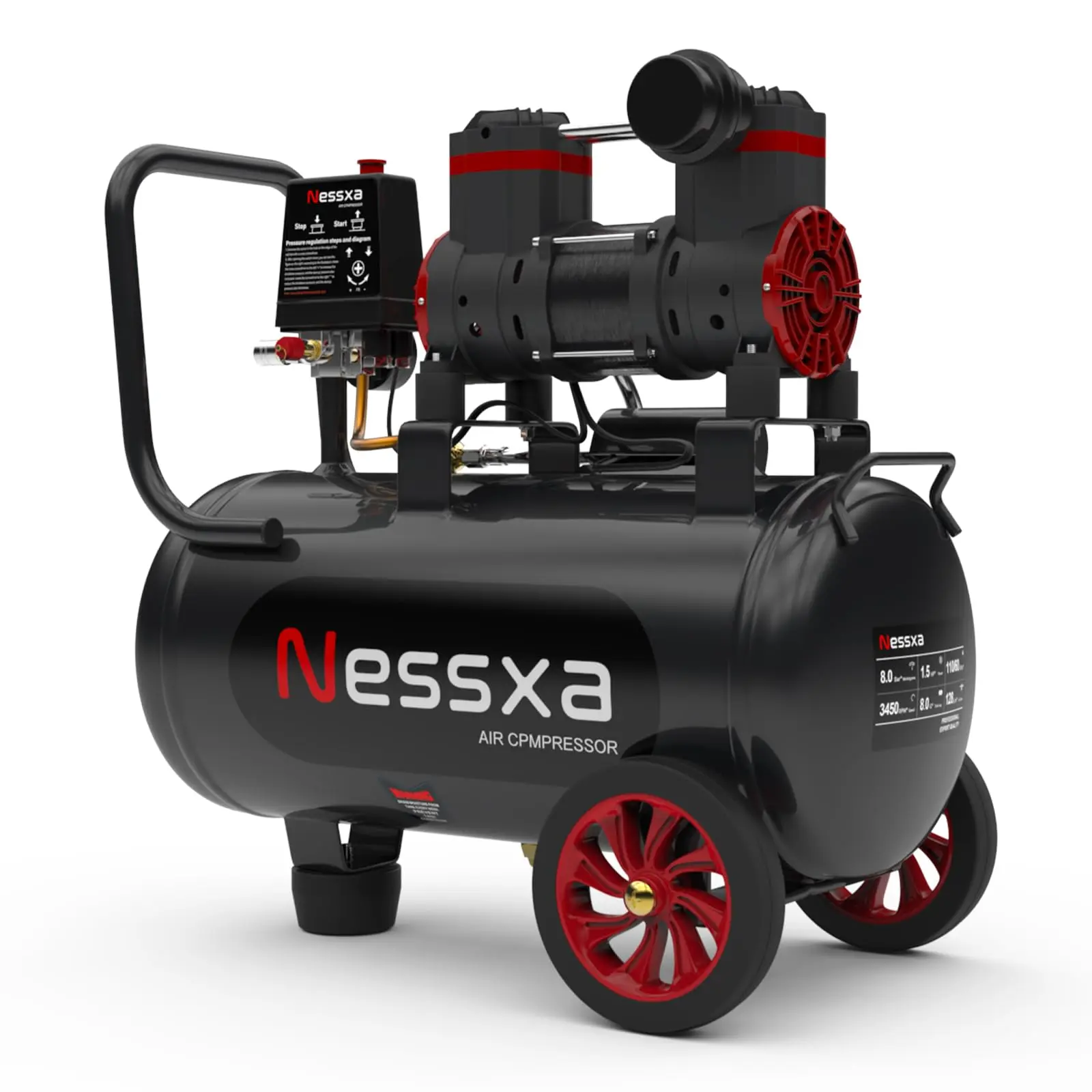 8/10/14 Gallon Ultra Quiet Air Compressor, 1.65HP Oil-Free Air Compressor Tank with Two Quick Couplers, 3.5 CFM@115PSI Pressure 70dB Electric Air Compressor for Woodwork Nailing, Garage, Auto Repair