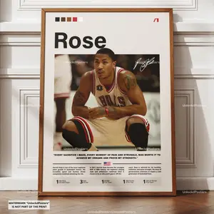Derrick Rose Poster, Chicago Bulls Legend, Framed NBA MVP Basketball Print, Sports Wall Art, Basketball Decor, Artwork, Gift for NBA Fans