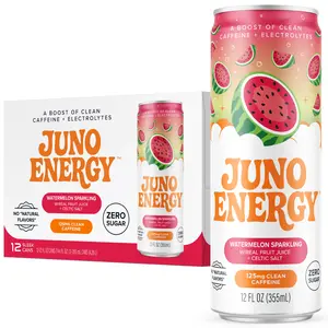JUNO ENERGY Organic Sparkling Energy Drink – Natural, Zero Sugar, Clean Caffeine & Electrolytes Beverage – 12 Pack