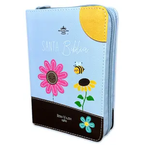 Bible in Spanish for Children Pocketsize 8 points with Zipper Reina Valera 1960 Imitation Leather Blue Brown Bee