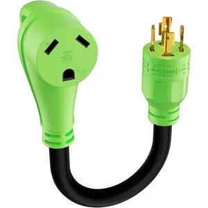 4 Prong 30 Amp RV Generator Adapter Cord, Generator to RV Adapter, NEMA L14-30P Twist Lock Male to NEMA TT-30R Female with Handle, STW, 10AWG, Power Cord for Generator to RV Trailer Camper, 1FT