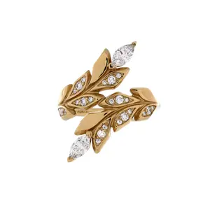 Pre-owned Tiffany & Co. Victoria Vine Bypass Ring 18K Yellow Gold with Diamonds by Rebag