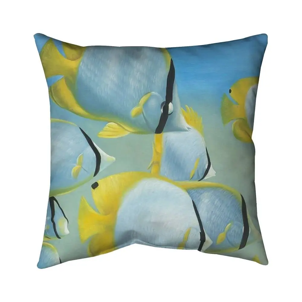 Begin Home Decor 5541-1616-AN174 16x16 in. Soft Durable Cushion, Animal Graphic Standard Pillow - Yellow Oceanic Art Exotic Aquatic Home Decor, Durable Cushions