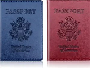 Passport Holder for Travel, Dark Blue & Wine Red Passport Cover Wallet Case, Pack of 2 for Women, Men & Family, Cruise Ship Travel Essentials