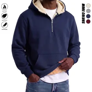 Unisex Hooded Half-Zip Sweatshirt, Thick Fleece Inside, Soft & Breathable, Loose Fit, Stand Collar When Unzipped, Front Kangaroo Pocket, for Outdoor Walk, Camping & Home Lounge – Snug & Edgy