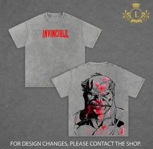 Limited Edition Conquest - Invincible Anime Double Printed Vintage Washed Tee Unisex Oversize Heavyweight Cotton T-shirt for Anime Fans