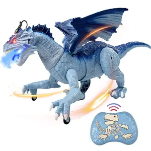 Remote Control Dinosaur Animal Toy for kids Ages 3-12, Walking RC Dino Swift Movement with Water Spray & Roaring Sound, LED Light Up Toy Fun Interactive Gift for Boys