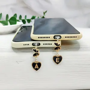 European-style large heart-shaped letter blackened butterfly pendant phone hole dust plug Phone Charms