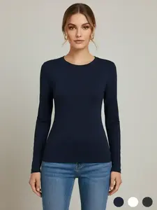 Women's Sporty Round Neck Long Sleeve T-Shirt, Soft Comfortable Base Layer, Moisture Wicking Home Wear, Winter Christmas Gift, Casual Workout Tops