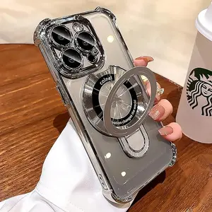 for iPhone 14 Pro Max Case with Magnetic Ring Stand,[Compatible with MagSafe] Four Corners Shockproof [Military Grade Drop Protection] Luxury Slim Kickstand Case for iPhone 14 Pro Max-Silver Accessories Cover