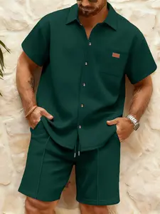 Men's Running Set, Elastic Pants, Summer Clothing, Short Sleeve, Casual Blazer, High Waist, Asymmetrical Design, All Seasons