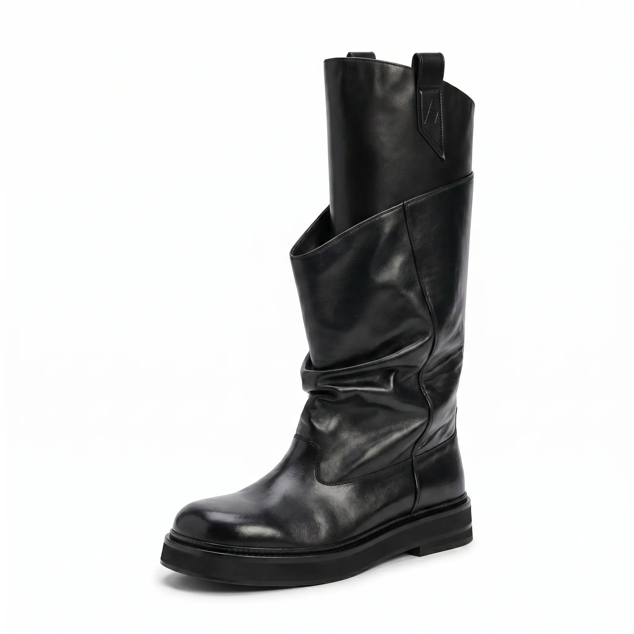 AMINUGAL Black Leather Knee-High Boots with Unique Design and Comfortable Fit for Everyday Wear