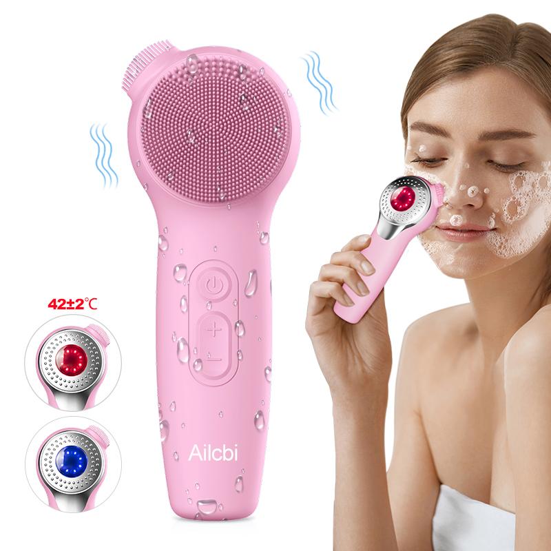 Facial Cleansing Brush Skin Massager Electric Silicone LED Lighting Face Brush Sonic Vibration…