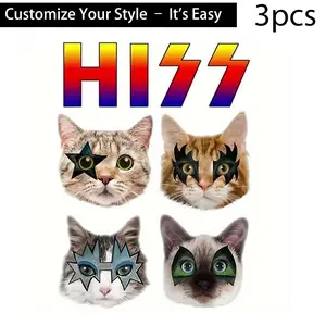 3pcs Cat Pattern Heat Transfer Stickers, High-Definition Durable Plastic, DIY Iron-On Appliques for T-Shirts, Pillows, Backpacks, Cushions, Pants, Sofa Covers - Waterproof, Fade-Resistant, Washable