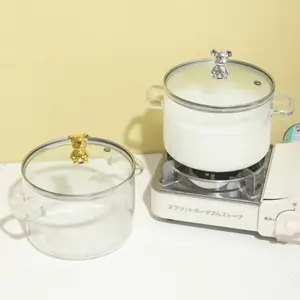 1700ml/2300ml Viral Trending High Borosilicate Glass Cooking Pot with Lid & Handle, Durable Heat & Thermal Shock Resistant Stew Pot, Stovetop Safe Cookware for Pasta Noodles Soups Milk Baby Food, BPA Free Lead Free for Home Kitchen Daily Use