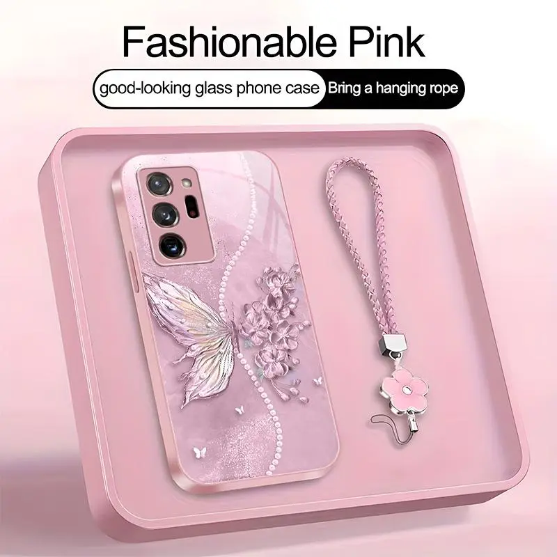Suitable for [Galaxy Note20 Ultra 5g] high-end phone case，a beautiful four-leaf clover lanyard is included,exquisite and dreamy butterfly pattern,a variety of colors are available for you to choose from YM99