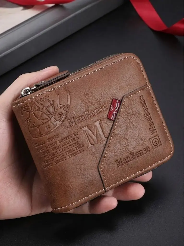 Men's Retro Embossed Bold Lettering Short Wallet - Chic, Elegant, Exquisite, Zip Closure, Multi-Card Slot, Letter ID Detail, Casual EDC, Custom Father's Day/Birthday Gift (Luggage & Bags, Men's Wallets)