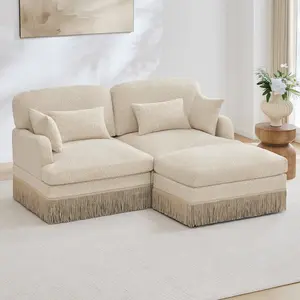 Eyisean 69.2" Chenille Modern Modular L/U-Shaped Sectional Sofa, Comfy Fashion Loveseat with Leopard Print & Tassel Edge, 2-Seater Ergonomic Deep Seat Upholstered Couch with Lumbar Pillow & Ottoman, Easy Assembly for Living Room