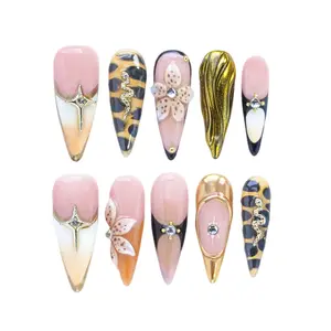 10PCS 3D Oval Collections  Reusable Handmade Press-On Nails – Acrylic REUSABLE 3D Gel Summer 2025/Prom
