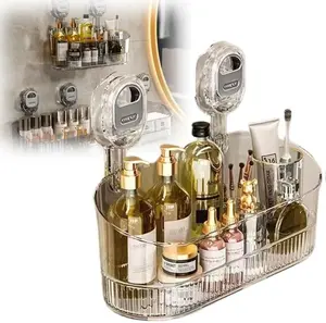 No-Drill Bathroom Suction Storage Box,Large Capacity & Strong Load-Bearing,Removable Shower Basket,Glacier Pattern Suction Cup Shower Caddy Hanging Shower Shelf Organizer (Clear 1pcs) Cleaning Light