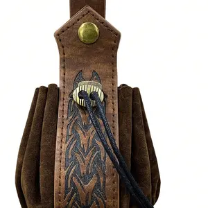 Medieval Faux Leather Drawstring Pouch, Retro Nordic Portable Coin Purse, Vintage Belt Pouch Dice Bag for Larp Ren Faire