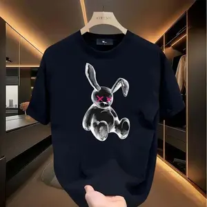 Cool bunny T-shirt, animal, doll design, funny, scary, create a unique dressing style, suitable for men, women, mothers and friends, couple style, fashionable and loose, youthful and energetic, men's daily wear tops