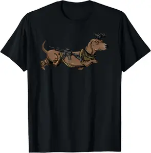 100% Cotton Funny Dog Dachshund With NVG Meme Tactical Wiener T-Shirt