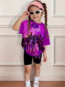 K-Pop Theme Stage Idol Costume Set, Asymmetrical Design, Casual Short Sleeve Top and Shorts, Regular Fit