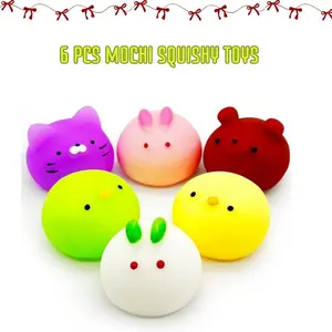 Mini Mochi Squishy Toys 6 Pack – Cute Kawaii Animal Stress Balls, Sensory Fidget Toys for Kids, Party Favor Pack, Classroom Rewards, Easter Basket & Goodie Bag Stuffers, Trending Kids Toys