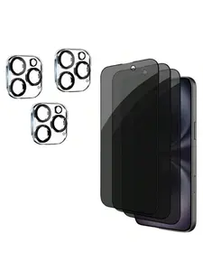 6-In-1 Privacy Glass Screen Protector Set Compatible With Iphone 12 13 14 15 16 17 Pro/Pro Max/Air, 3 Privacy Glasses + 3 Lens Glass Film, Tempered Glass, HD Clear, Anti-Fingerprint, Anti-Spy, Invisible, 9H Hardness Screen Protection Essentials