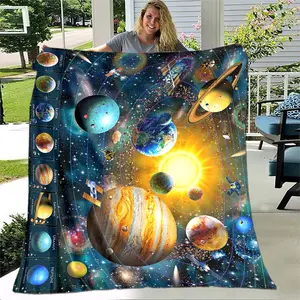 1pc Cosmic Planet Blanket For Home- Lightweight Flannel Throw For Sofa, Bed, Travel, Camping, Livingroom, Office, Couch, Chair, And Bed - Digital Printing Fleece Blanket With Soft And Warm Flannel Fabric