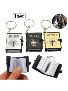 Mini Bible Keychain, Portable Christian Cross Keyring, Car Key Holder, Keychain Jewelry, Fashion Gift for Boys and Girls, Holiday Present, Holy Bible
