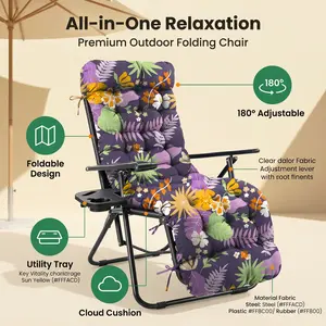 Outdoor Chaise Lounge Chair Cushion Waterproof 66 x 21 x 4 Inches Cotton Zero Gravity Chair Cushions with Ties, Soft Thickened Lounge Chair Cushions for Indoor Outdoor Furniture (Purple Flower Leaf)