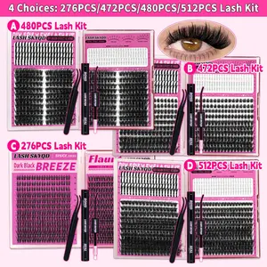 512pcs/480pcs D Curl Lash Clusters Kit, Eyelash Extensions, Bottom/Spike/Mega/Cat Lashes 3D Effect False Eyelash DIY Individual Clusters Lash Kit, With Bond&Seal Tweezers, Suitable for Beginners & Pros, Easy DIY at Home, Easy for Daily Makeup