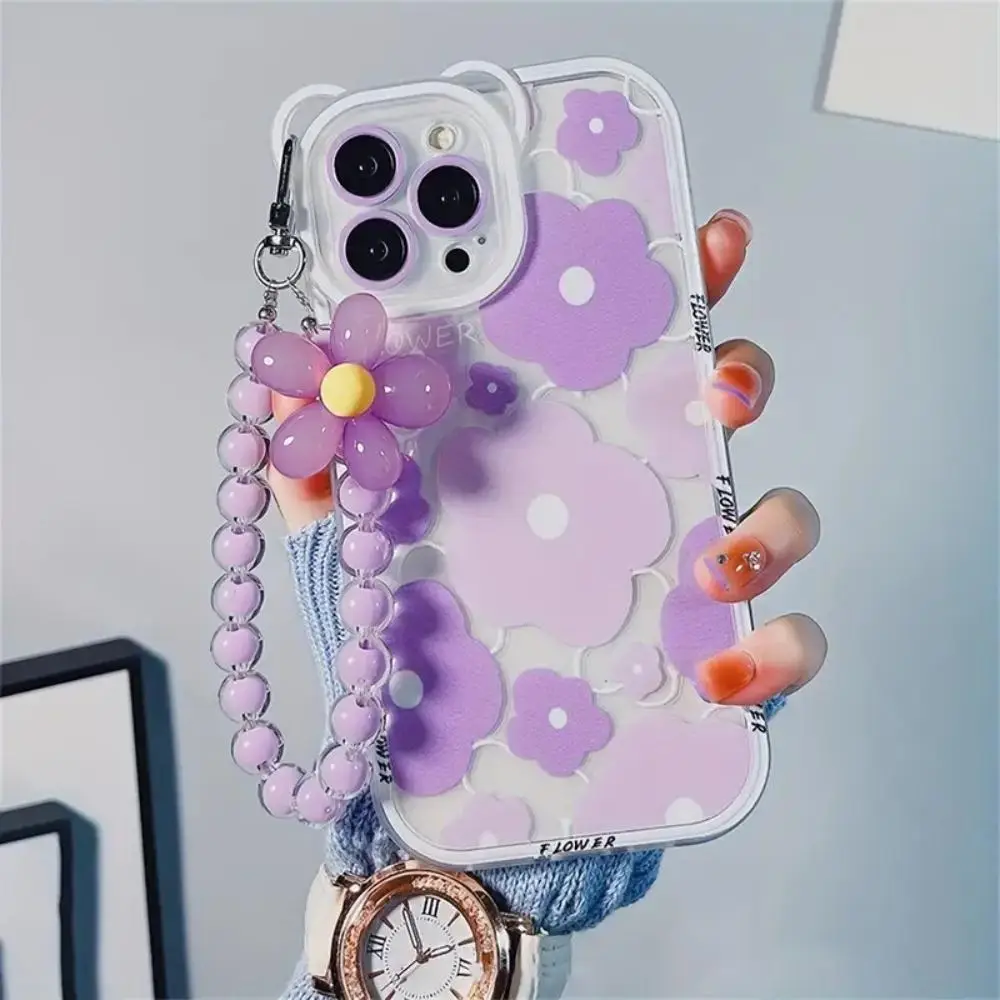 Flower Pattern Phone Case with Flower Chain Lanyard, Decorative Phone Protective Cover, Fashion Phone Accessories Compatible with iPhone 11 12 13 14 1
