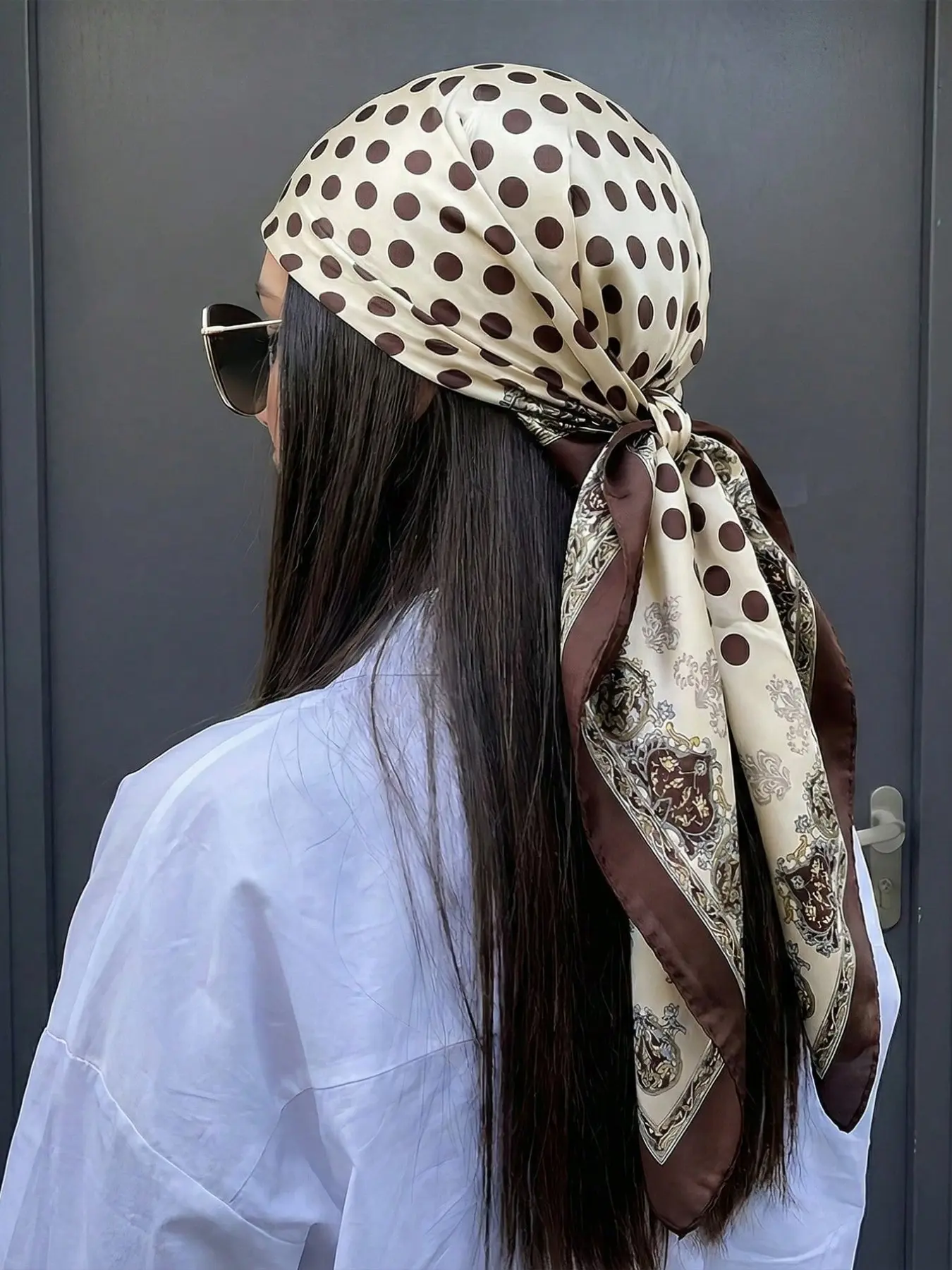 Women's Spring Fashion Headscarf, Polka Dot Satin Square Scarf, Polyester Scarf, Versatile Belt Bag Decoration Ribbon Hairband Wrap
