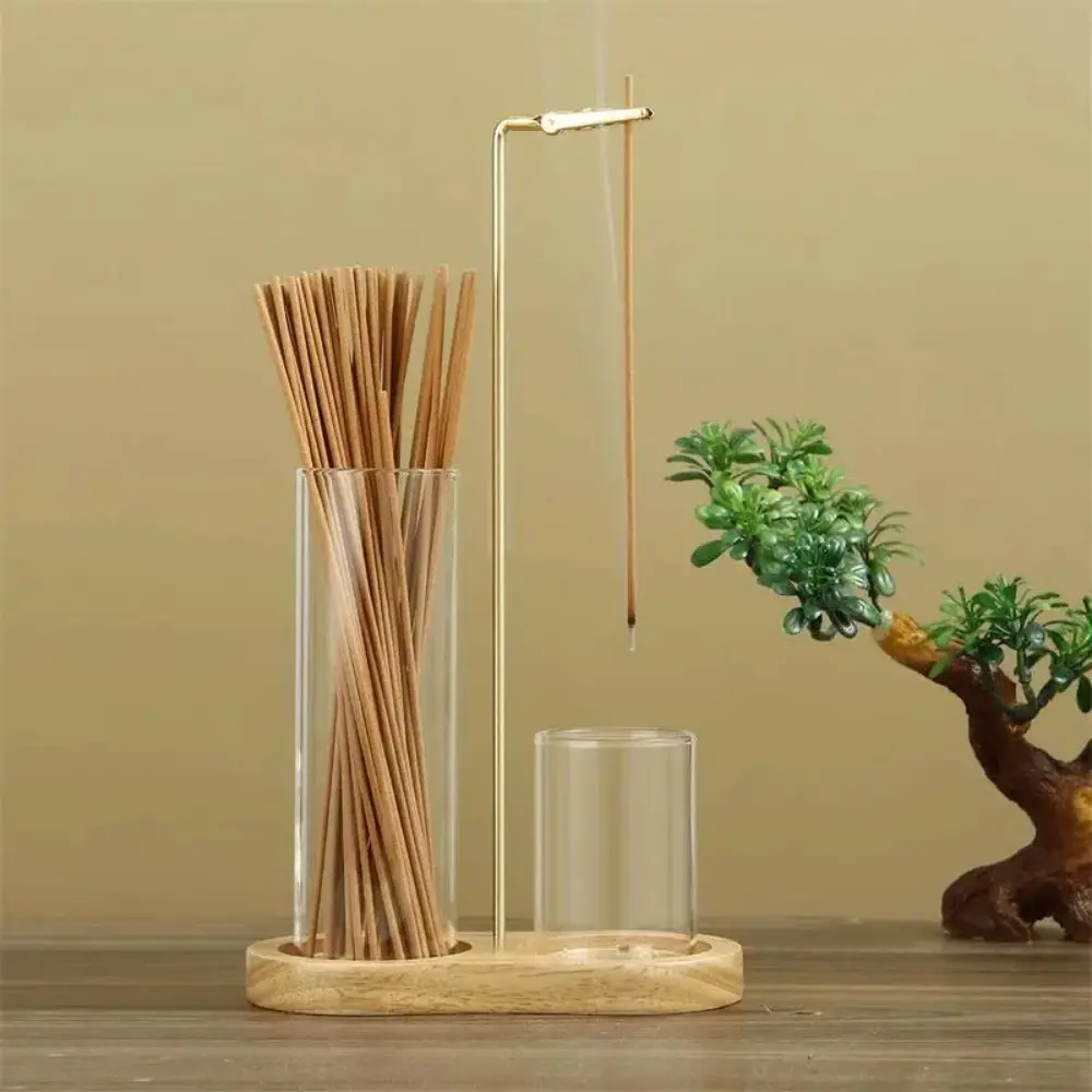 2 in 1 Incense & Candle Holder, Wooden Base Aromatherapy Diffuser Incense Burner with Removable Glass Ash Collector, Home Decor Ornament for Living Room Bedroom, Funny Gift, Home Fragrance Products, Diffusers for Home, Aromatherapy Diffuser Sticks