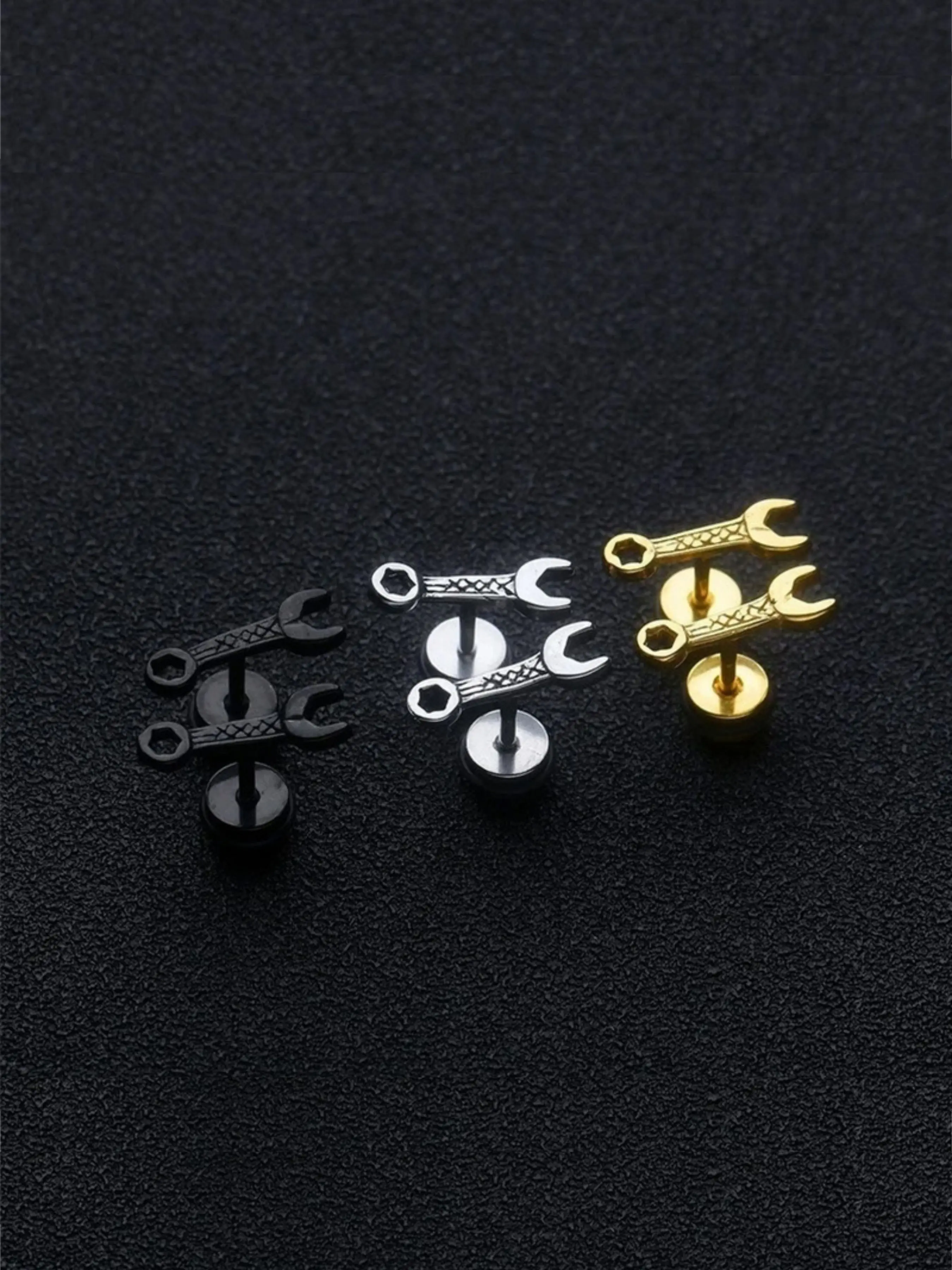 1 Pair of Stainless Steel Earring Stud Wrench Threaded Ear Studs for Men, Tool Earrings, Stud Earring Jewelry