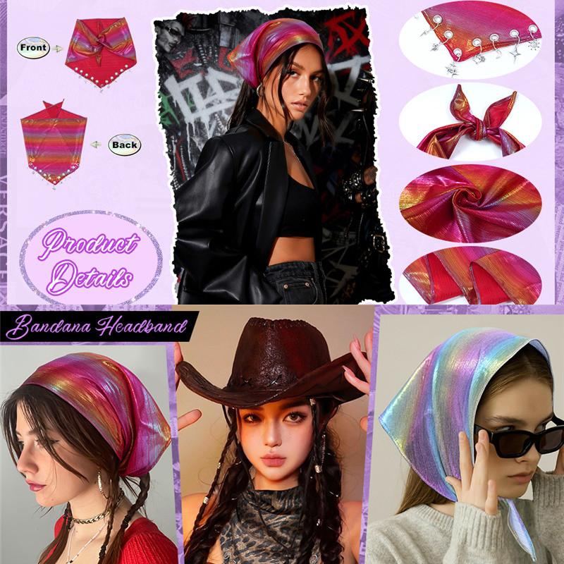 Y2K Punk Triangle Head Scarf with Metal Charms Sparkly Bandana for Women | Vintage Neck Scarf for Festival Party Concert
