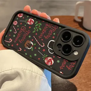 Christmas Elements Collection Illustration Pattern   shockproof and drop-proof thickened TPU ,For iPhone 17 AIR 16 PRO 15 PRO MAX 14 PLUS 13 PRO 12 PRO 11 PRO MAX   Cute Gift Protection Protective Aesthetic Candy Casing Cover Black phone case brick Cat
