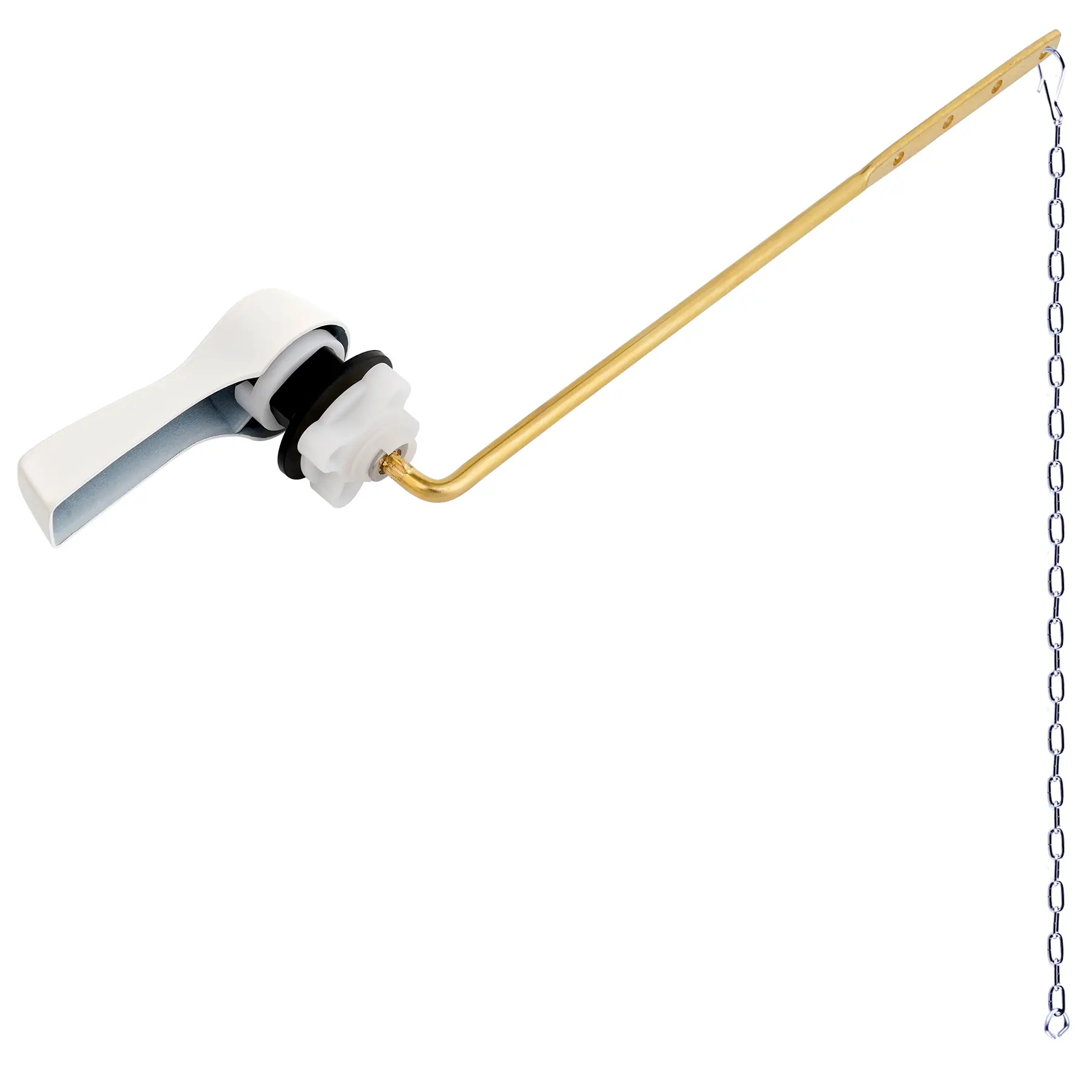 Hibbent Adjustable Corrosion-Proof Universal Metal Front-Mount Toilet Handle Replacement Kit - White Flush Handle, Solid Brass Lever + Chain, Stainless Steel Flapper Chain, Fits Most Tanks with Inches-Compatible Tank Hole