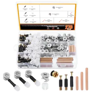 270 count 3 in 1 Furniture Connecting Hardware Connectors Kit, Furniture Cam Lock Fasteners Including Cam Lock Fittings with Dowel, Pre-Inserted Nut,  Dowel Pins Furniture  Screws